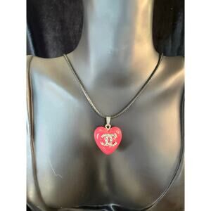Rosé Heart | Reimagined Chanel Hot Pink Heart Necklace Black Cord